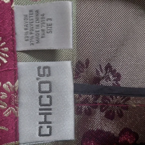 Chicos Wine Red Top Floral Tapesty Button Engraved 3 Satin Metallic Brocade - Picture 4 of 7